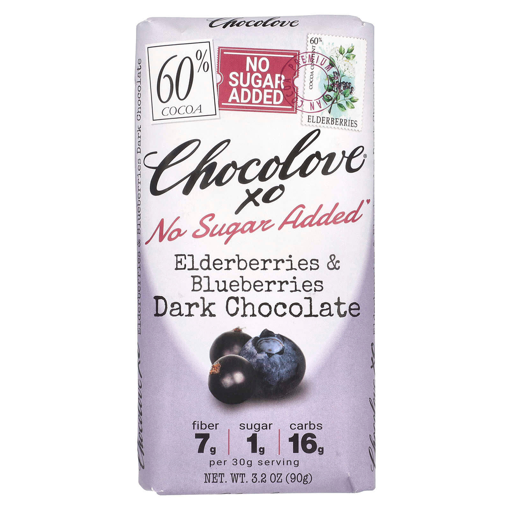 Chocolove, Темный шоколад с бузиной и голубикой, 60% какао, 90 г (3,2 унции)