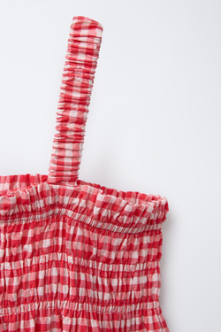 ZARA ПЛАТЬЕ С ПРИНТОМ В КЛЕТКУ ВИШИ, КРАСНЫЙ/БЕЛЫЙ