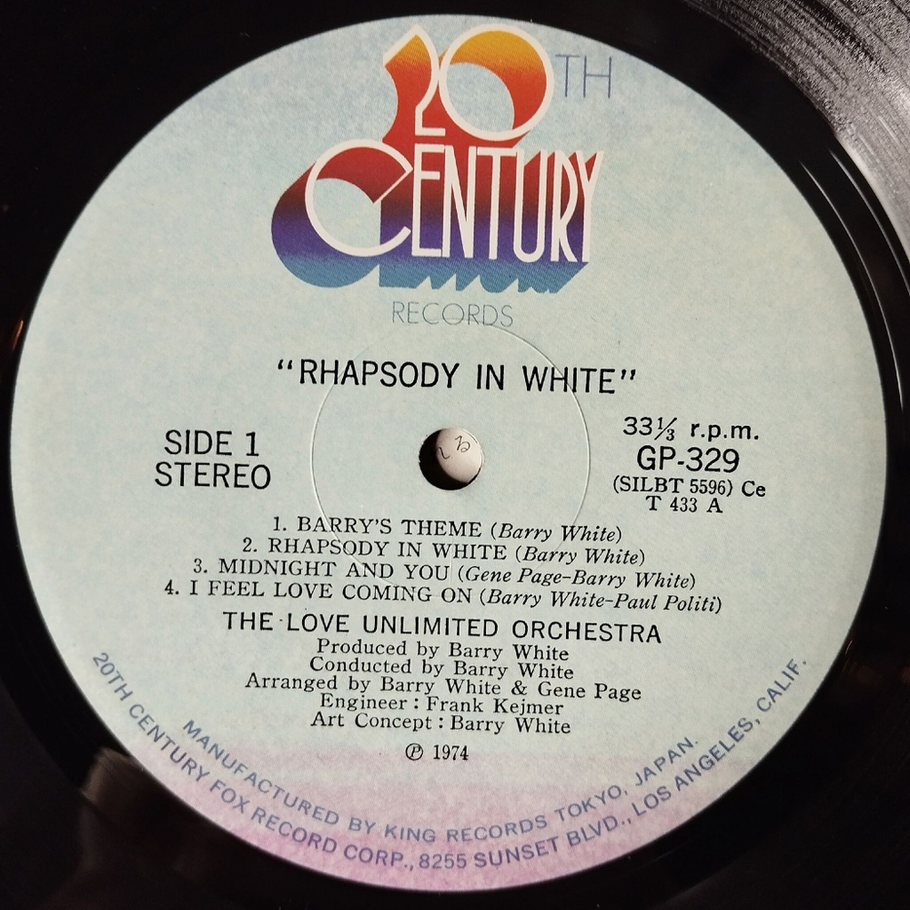 Винтажная виниловая пластинка LP Barry White Love Unlimited Orchestra Rhapsody In White (Japan 1974) (No Obi) I Feel Love Coming On
