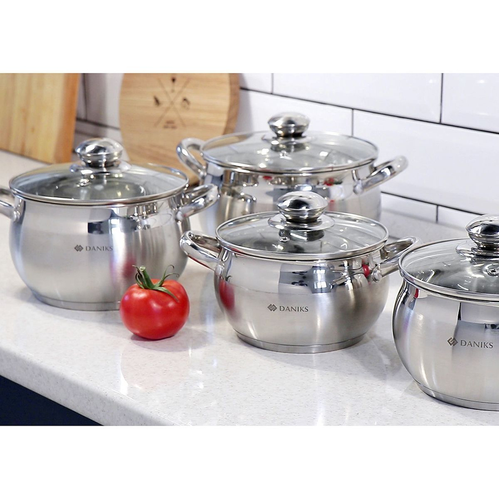 Набор посуды нерж, 6 пр, кастрюли 1.9,2.9,3.9 л, индукц, Daniks, Классика, SD-6