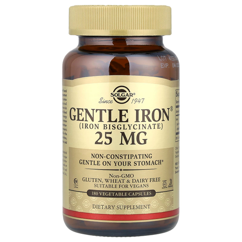 Solgar, Gentle Iron, 25 мг, 180 растительных капсул