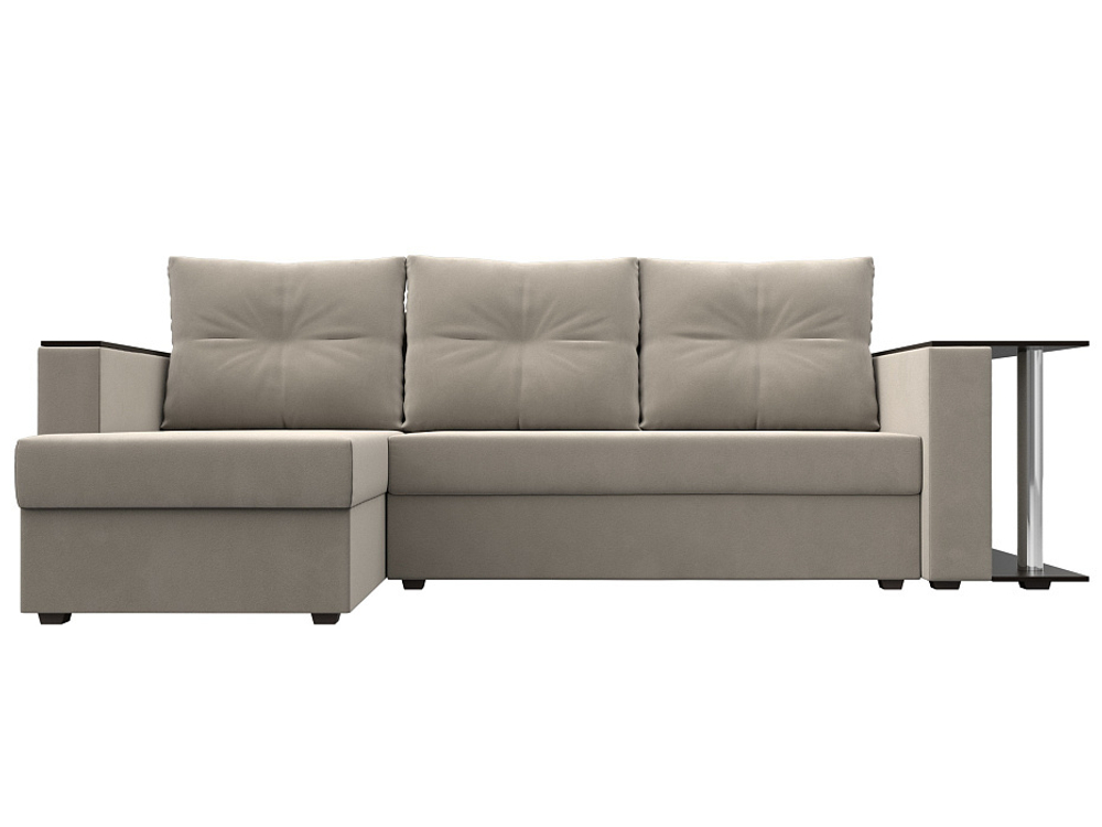 Диван угловой Атланта со столом левый угол, Бежевый, Микровельвет, 112500L