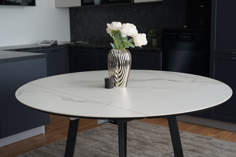 Стол кухонный обеденный круглый раздвижной Белый 140(80)х140х74 см