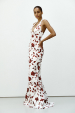 Платье макси из принтованного атласа