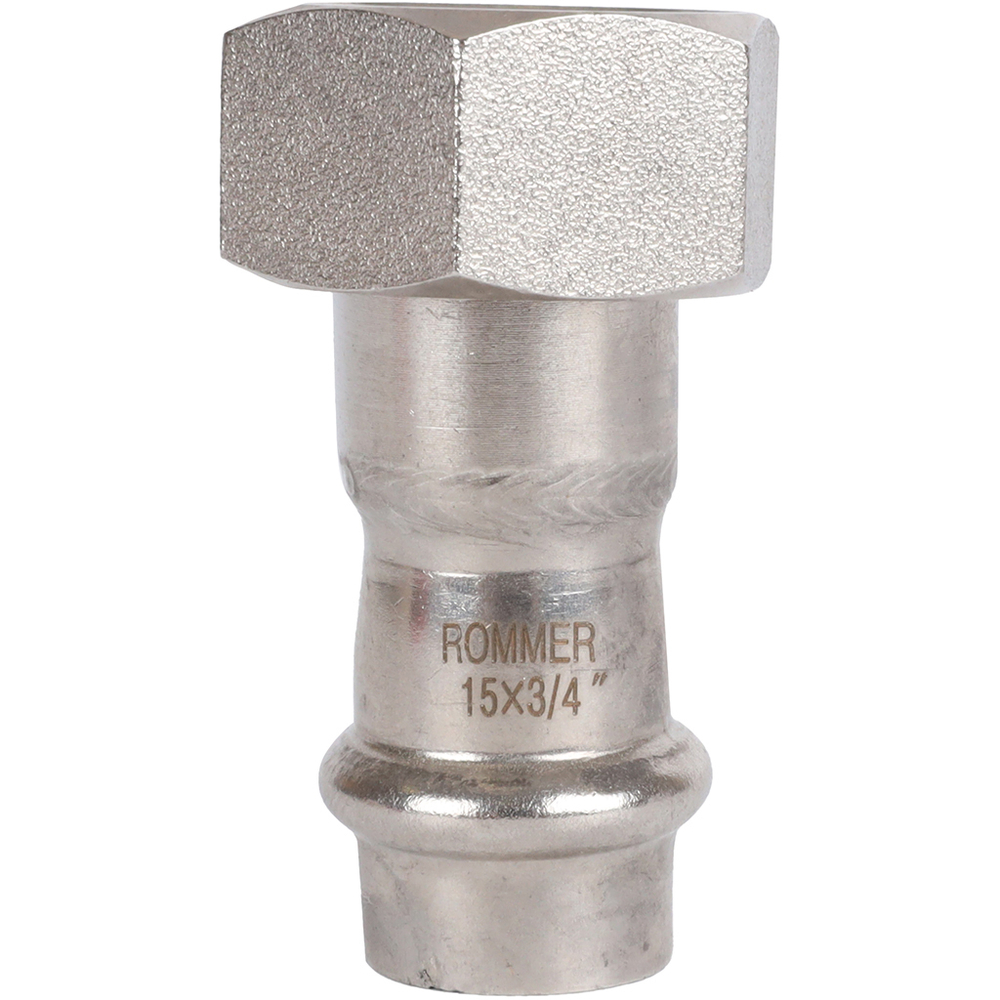 ROMMER Переходник с накидкой гайкой 15x3/4" из нержавеющей стали прессовой