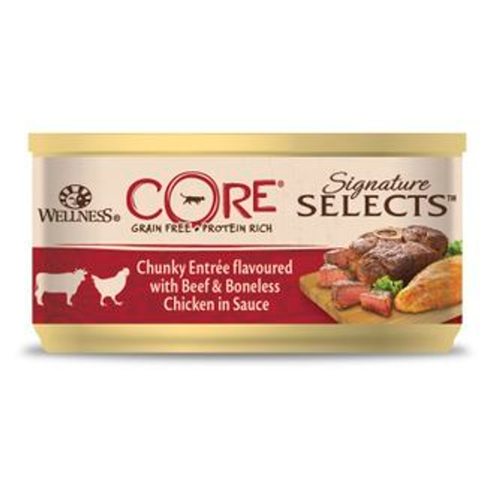 CORE SIGNATURE SELECTS консервы для кошек говядина с курицей в виде кусочков в соусе 79 г