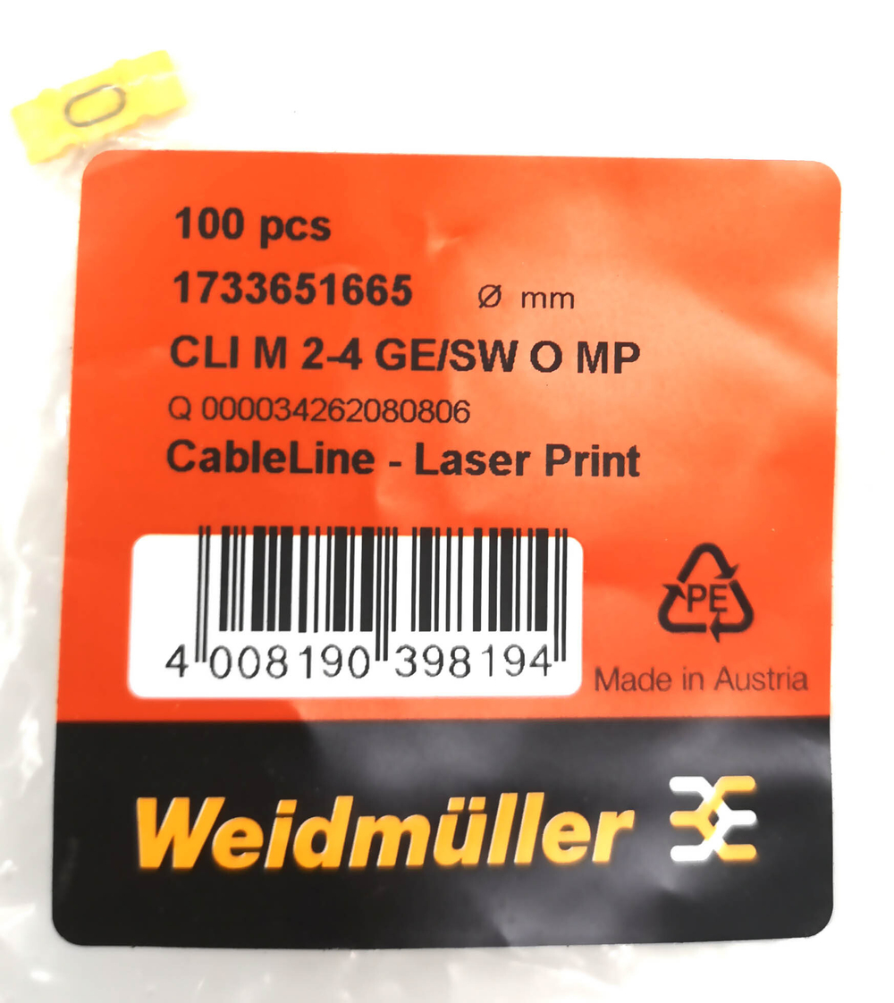 Маркер кабельный сеч. 4 х 11,3мм Weidmuller CLI M 2-4 GE/SW O MP 1733651665 (100 шт.)