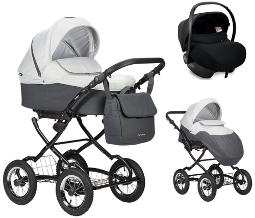 Детская коляска Indigo Charlotte Sity Classic 12 3 в 1 с автокреслом Avionaut Cosmo Cs05 т.серый+св.серый