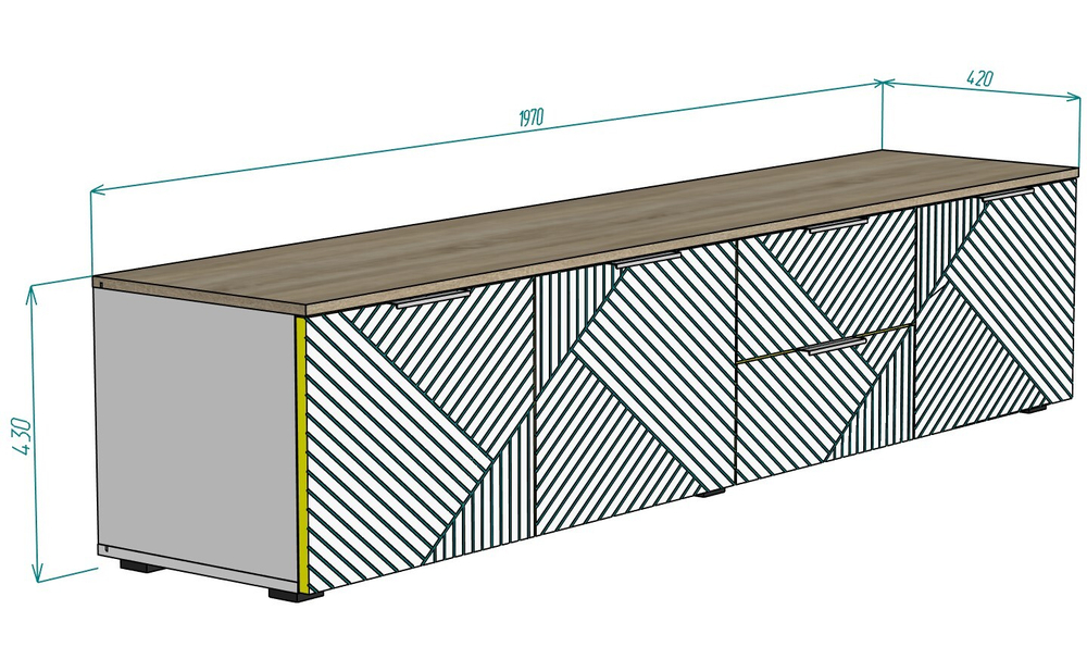 ТВ-тумба Салерно NEW 1 (МДФ) SF-019 Графит Серый графит 0162 РЕ 197*42*43 см, Серый   Фиеста