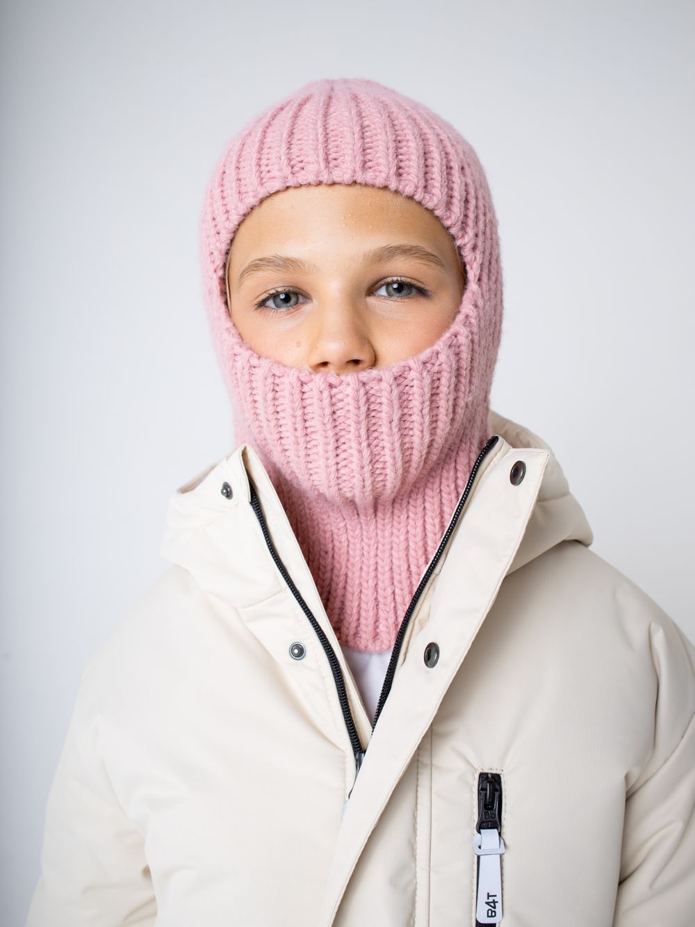 Балаклава из смесовой шерсти "Пудра" подростковая