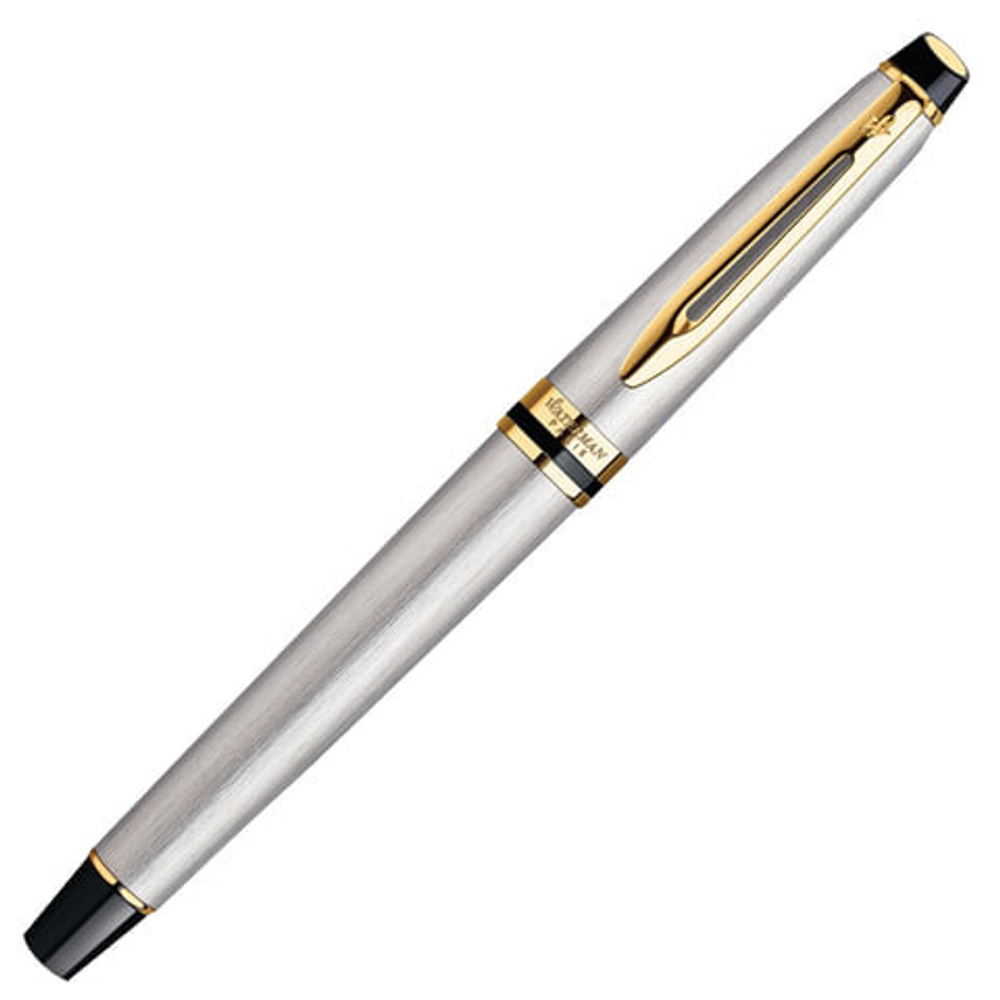 Ручка подарочная перьевая WATERMAN "Expert 3 Stainless Steel GT", серебристый корпус, позолоченные детали, синяя, S0951940