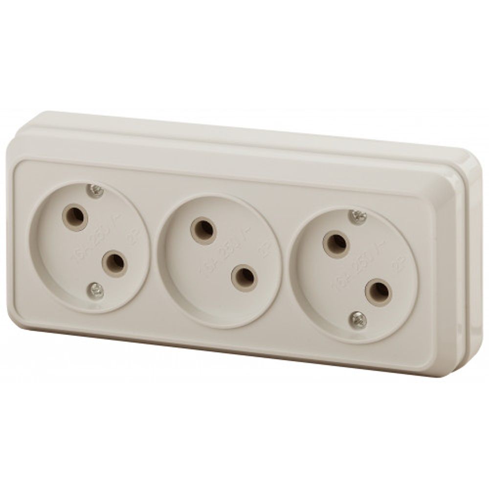 Розетка Intro Quadro 2-205-02 без заземления тройная 3х2P 16А-250В IP20 ОУ слоновая кость | Intro