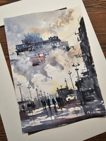 Картина авторская акварельная в паспарту 30х40 см на стену для интерьера "Индустриальный пейзаж"