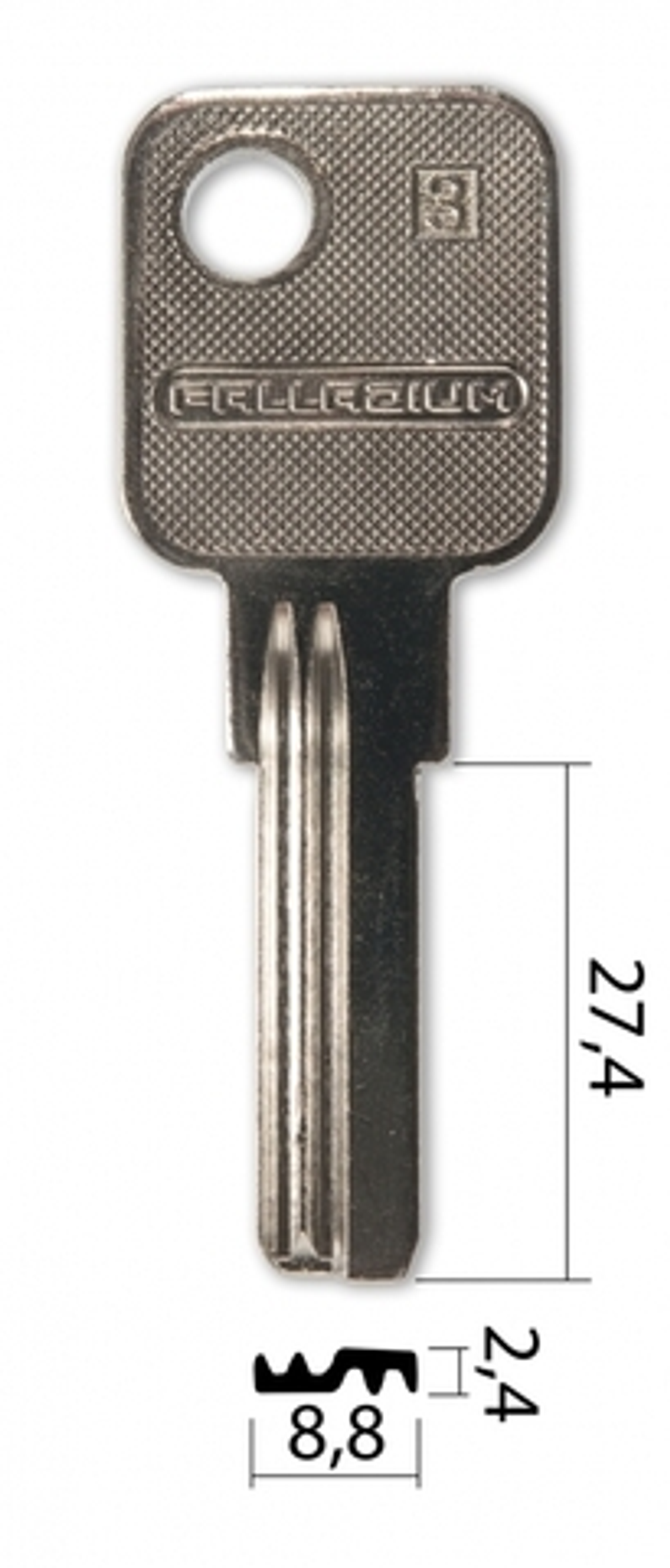 Заготовка вертикального ключа 10331 Palladium PAL3  ZJ-016 2паза (27,2*8,7*2,4) Китай
