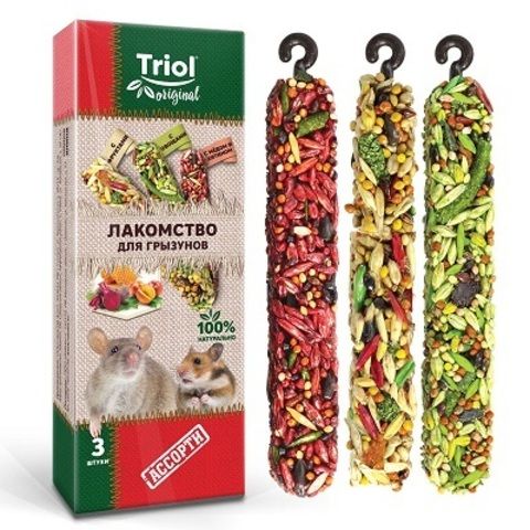 Triol Original Ассорти лакомство для грызунов палочки с фруктами овощами медом и хитином 3 шт (колличество: 3 шт)