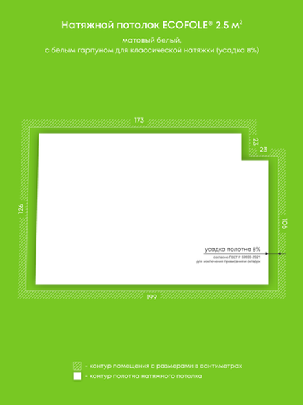 Матовый натяжной потолок 2.5 м2