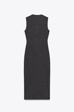 ZARA ПЛАТЬЕ МИДИ С ПУГОВИЦАМИ, ТЕМНЫЙ АНТРАЦИТ