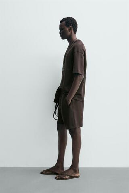ZARA ТОЛСТОВКА RELAXED FIT ИЗ ИНТЕРЛОКА, КОРИЧНЕВЫЙ
