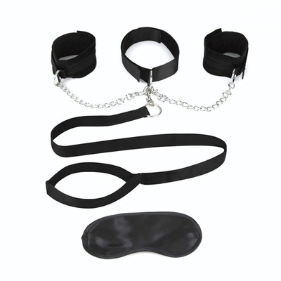 Чёрный ошейник с наручниками и поводком Collar Cuffs & Leash Set (Цвет: черный)