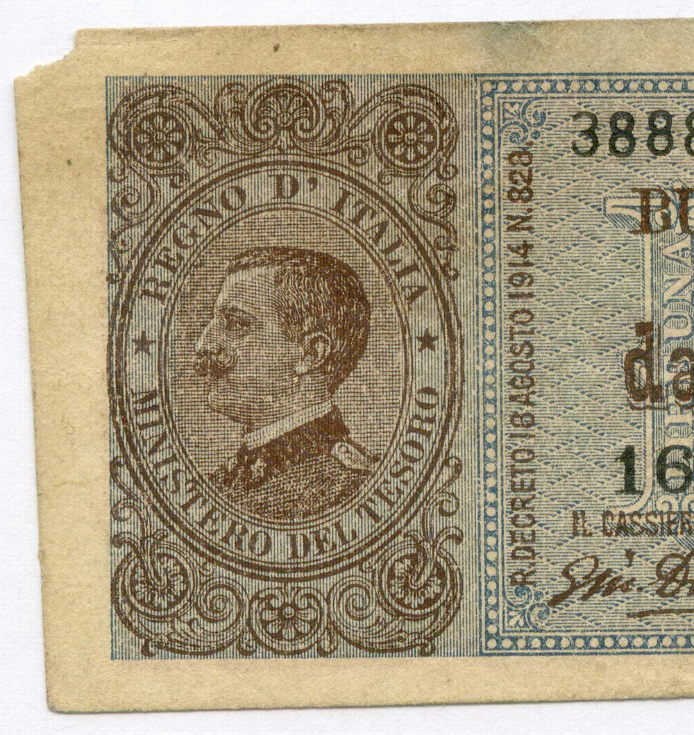 Банкнота Италия 1 лира 1914 год 169 388847. VF