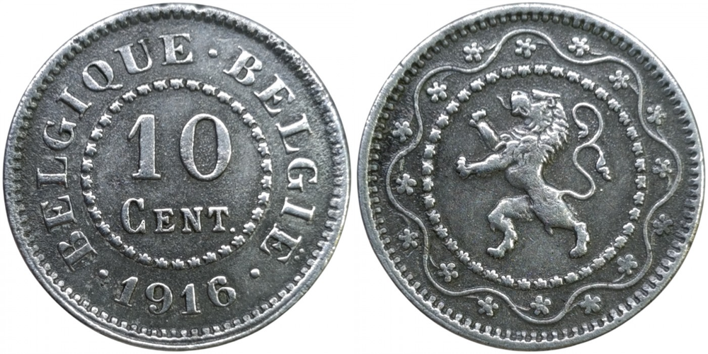 Бельгия 10 сантимов, 1915 - 1917 Лев VF