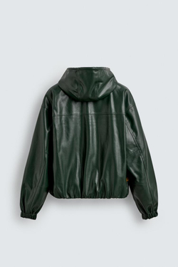 ZARA КУРТКА ИЗ ИСКУССТВЕННОЙ КОЖИ С КАПЮШОНОМ, ЗЕЛЕНЫЙ