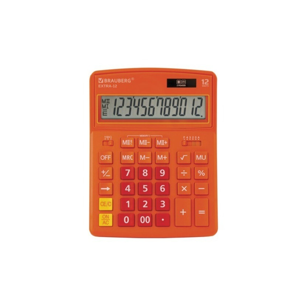 Калькулятор BRAUBERG EXTRA 12р /2 памяти/ (155*206) оранжевый, 12-RG 250485