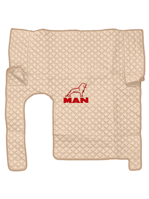 Ковры MAN TGX с 1-м ящиком (механика) (экокожа, бежевый, бежевый кант, красная вышивка)