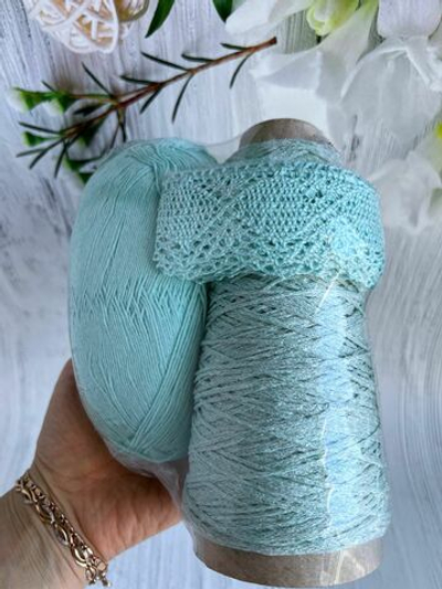 Набор Пряжи для вязания Микс с Кружевом хлопок люрекс