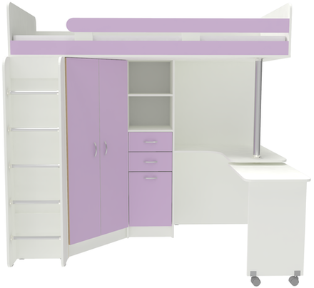 Кровать-чердак КарИВи Юниор 3 с металлической лестницей Белый  Ирис