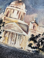 Картина авторская акварельная в паспарту 30х40 см на стену для интерьера "Осенняя ночь в Питере"