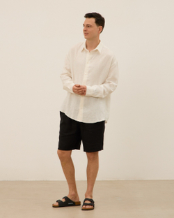 Рубашка мужская из 100% льна, молочная