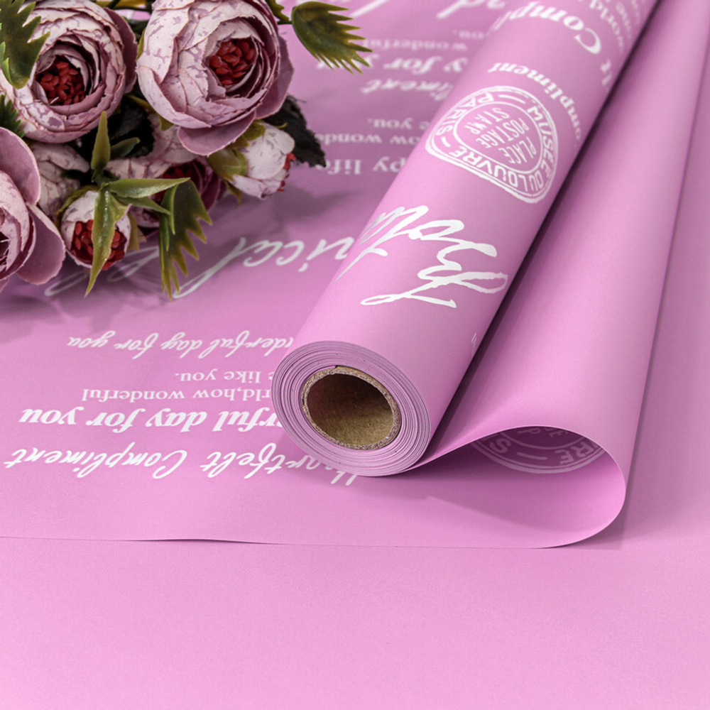 Пленка В рулоне 10 м х 58 см "Good Luck" с печатью (Розовый, Лавандовый)