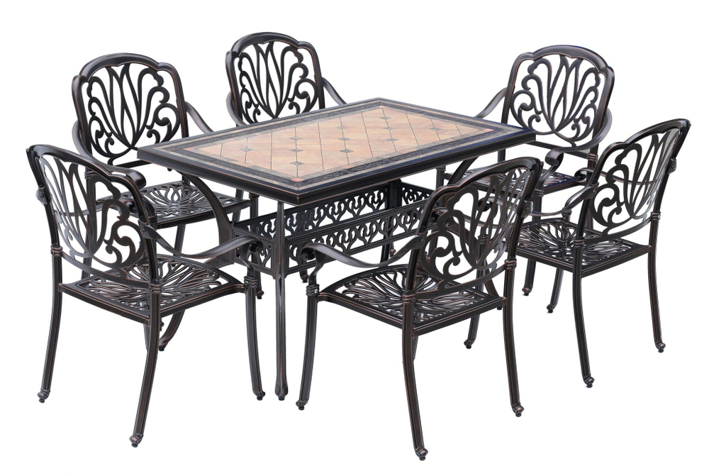 Комплект мебели из литого алюминия стол Барселона + 6 кресел Феникс