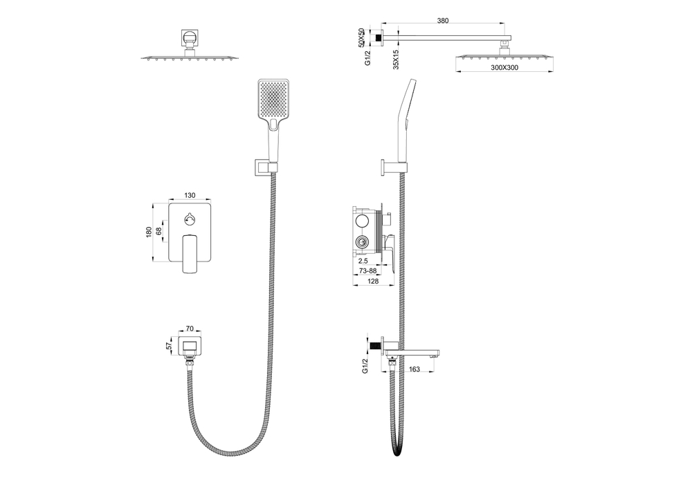 Душевая система встраиваемая WONZON & WOGHAND EDGE, Брашированное золото (WW-88939003-BG)