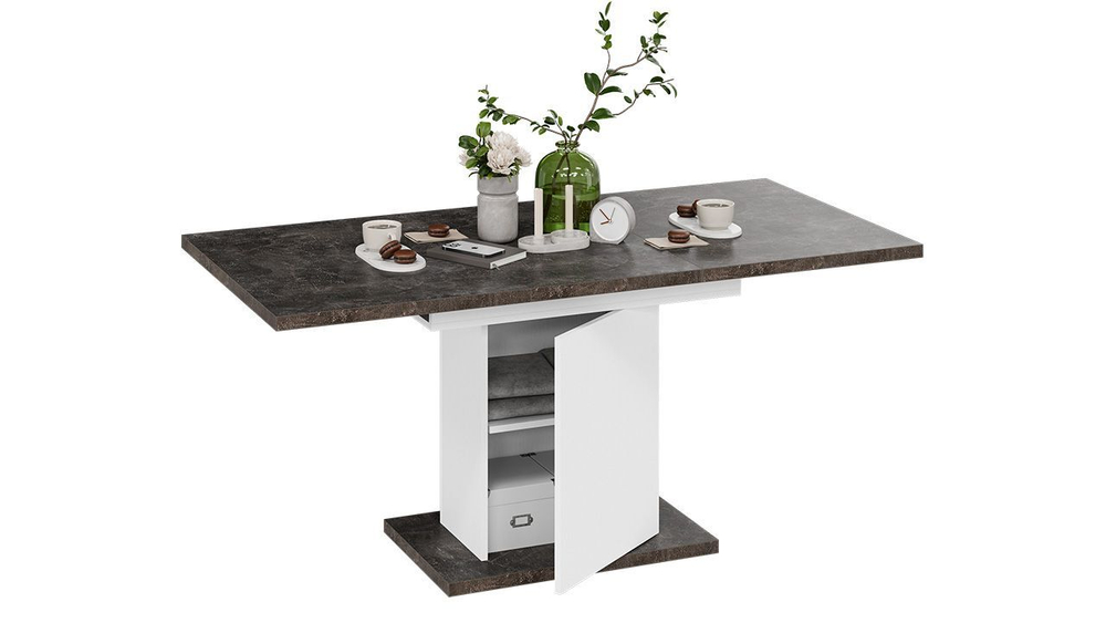 Стол кухонный обеденный раздвижной Белый/Дуб Крафт золотой 120(163)х80х75 см