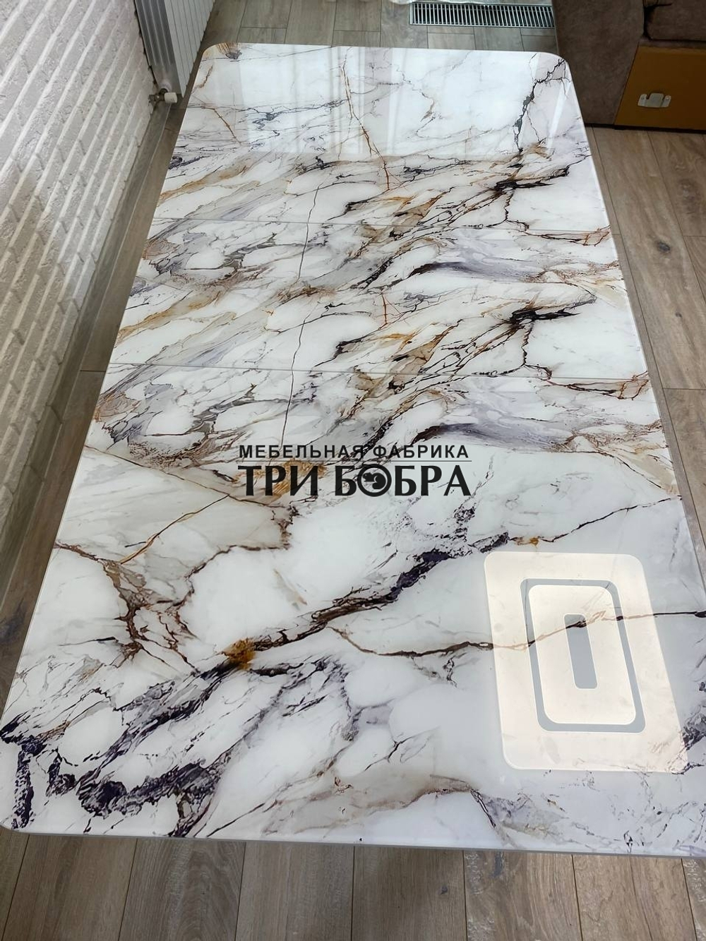 Стол стеклянный раздвижной "Белый мрамор"