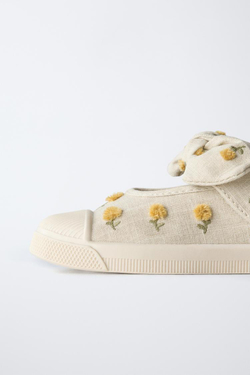 ZARA КЕДЫ С ВЫШИВКОЙ И БАНТОМ, ЭКРЮ