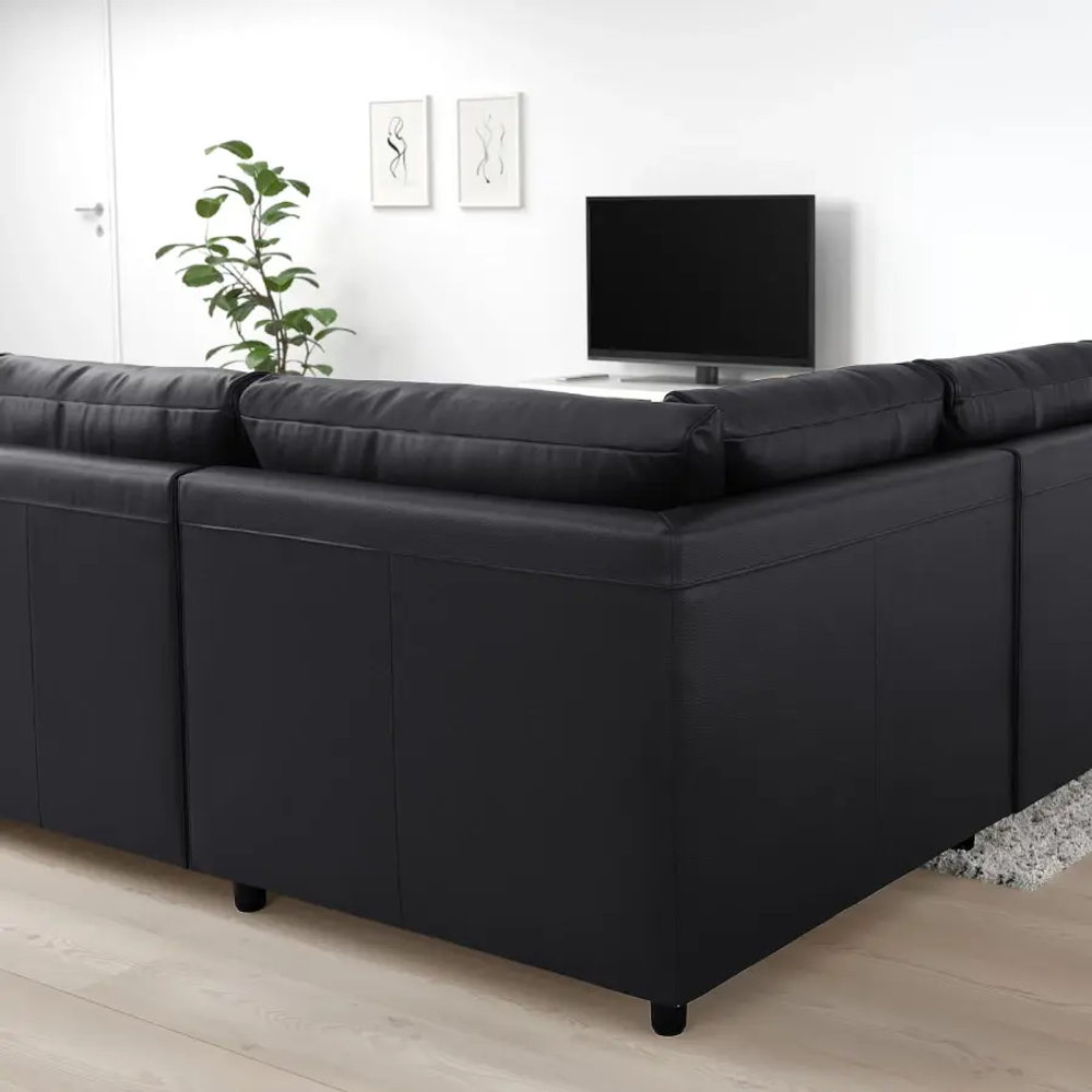 5-местный угловой диван - IKEA VIMLE, 319/249х98х80 см, черный, кожа, ВИМЛЕ ИКЕА