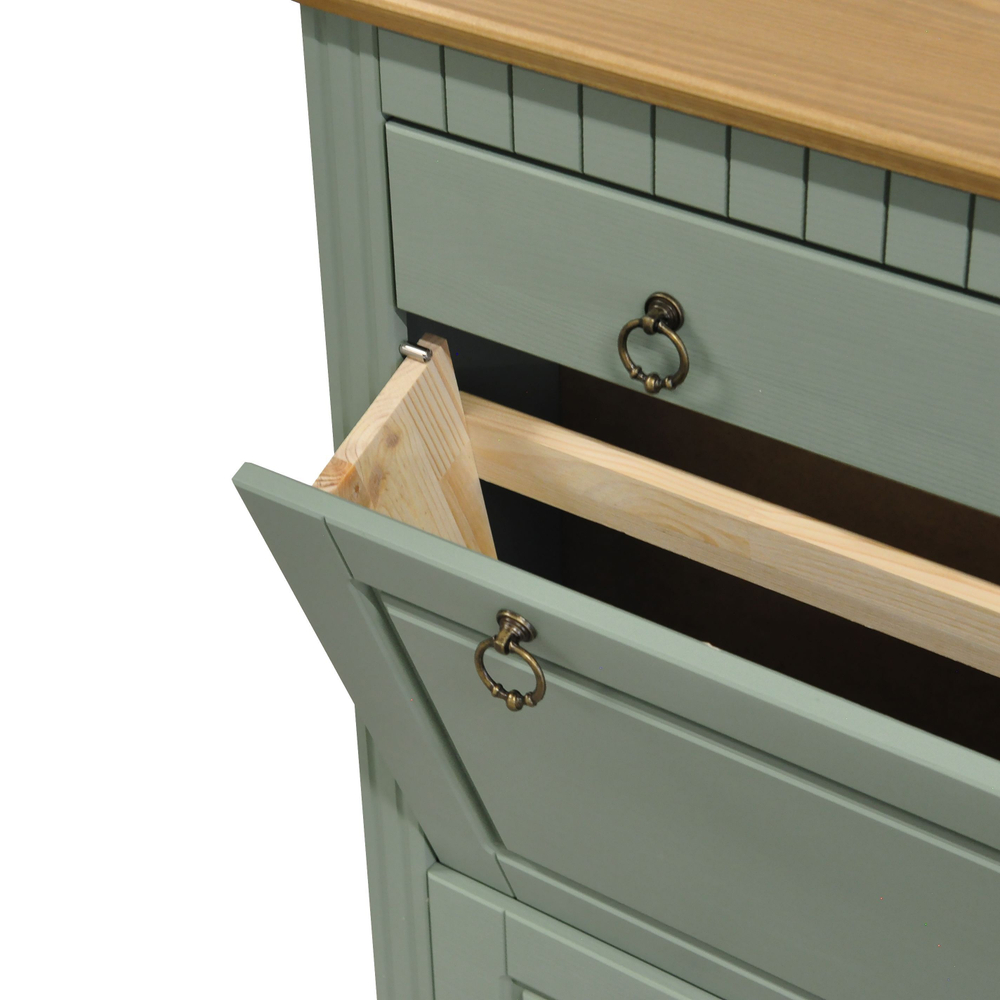 Обувница для прихожей Неаполь, 3 двери с ящиком, деревянная, зеленый