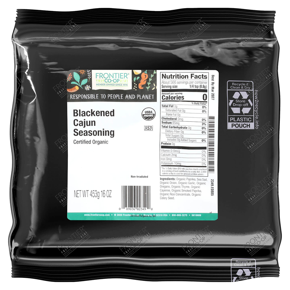 Frontier Co-op, Органическая почерневшая приправа для каджуна, 453 г (16 унций)