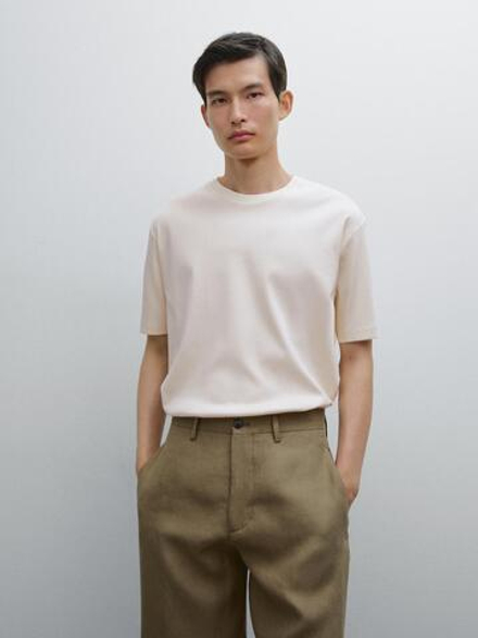 Massimo Dutti Футболка из 100% хлопка, натуральный, кремовый