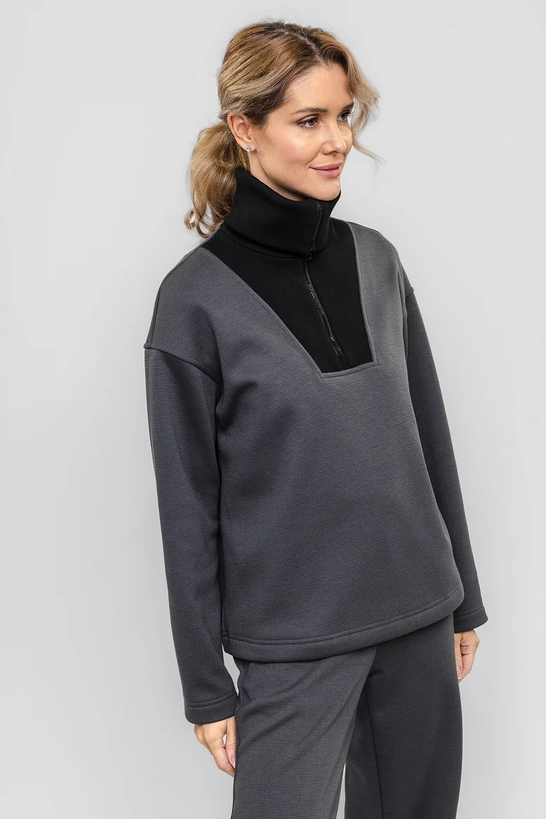 Свитшот с декорированным воротом, женский, цвет "Пепел костра"