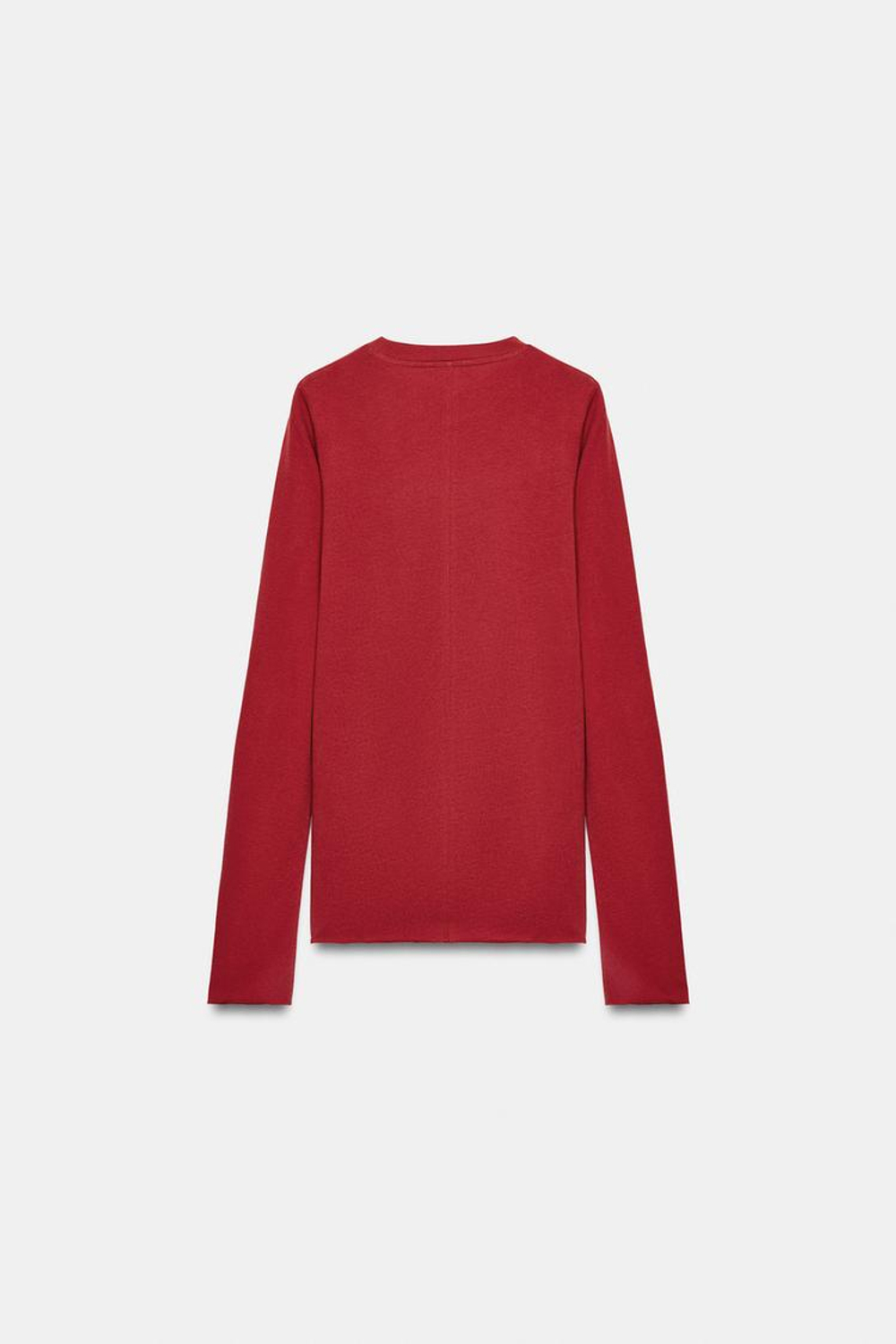 ZARA ХЛОПКОВАЯ ФУТБОЛКА С ДЛИННЫМИ РУКАВАМИ, ТЕМНО-КРАСНЫЙ