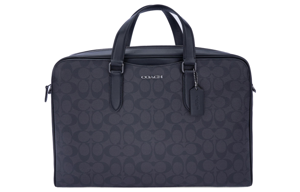 COACH Graham Calfskin Portable One Shoulder Crossbody Briefcase Large Men"s Black