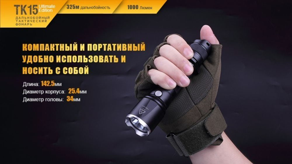 Фонарь светодиодный Fenix TK15UE серый, 1000 лм, аккумулятор