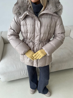 Пуховик Fresh миди с кулиской бежевый