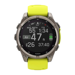 Спортивные часы Garmin fenix 8, 47 мм, Solar, титан, сапфир, силиконовый ремешок цвета «электрический жёлтый»/графитовый Безель из титана, дисплей Solar. Ремешок с классической застёжкой — на запястье обхватом 125–208 мм