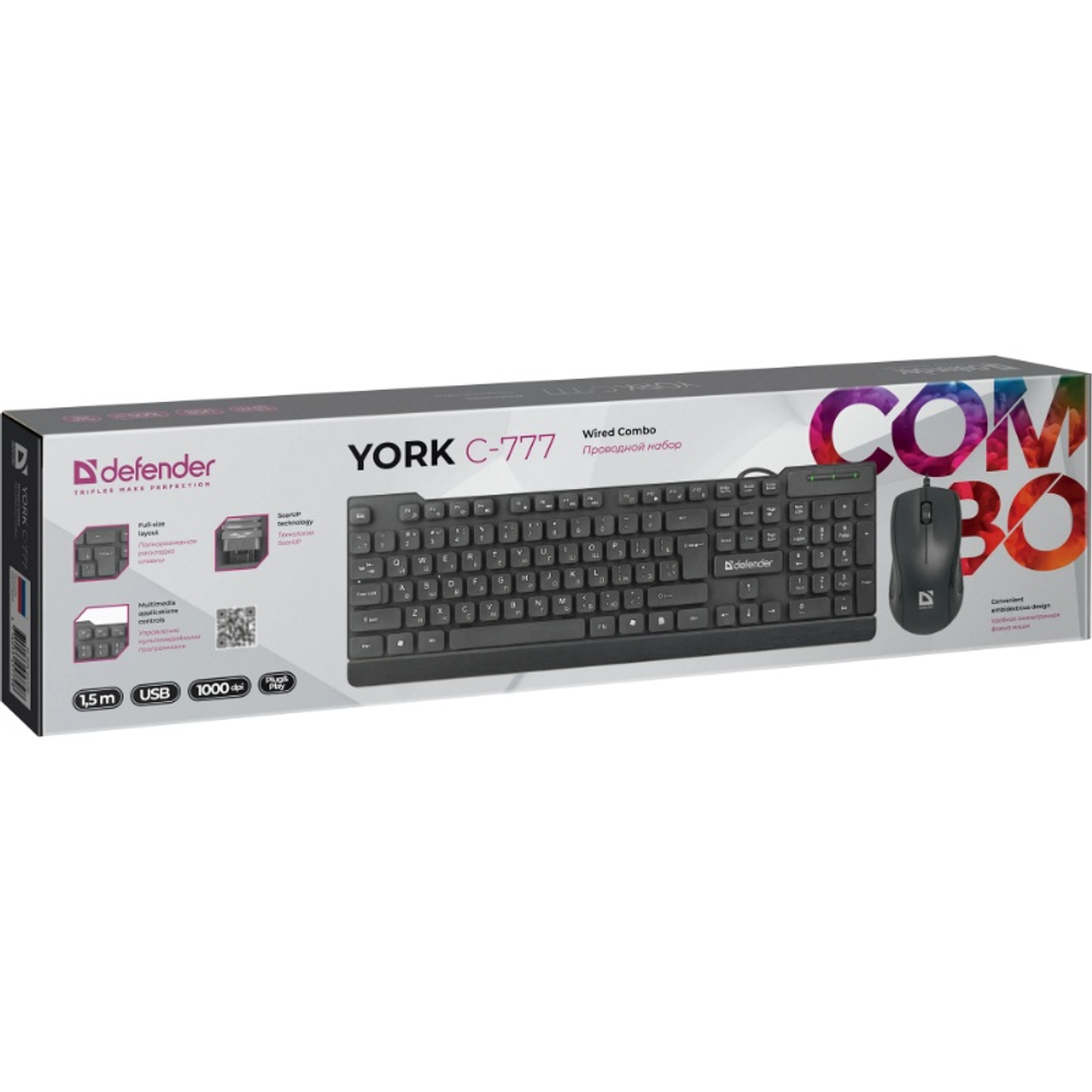 Комплект (клавиатура + мышь) проводной Defender York C-777