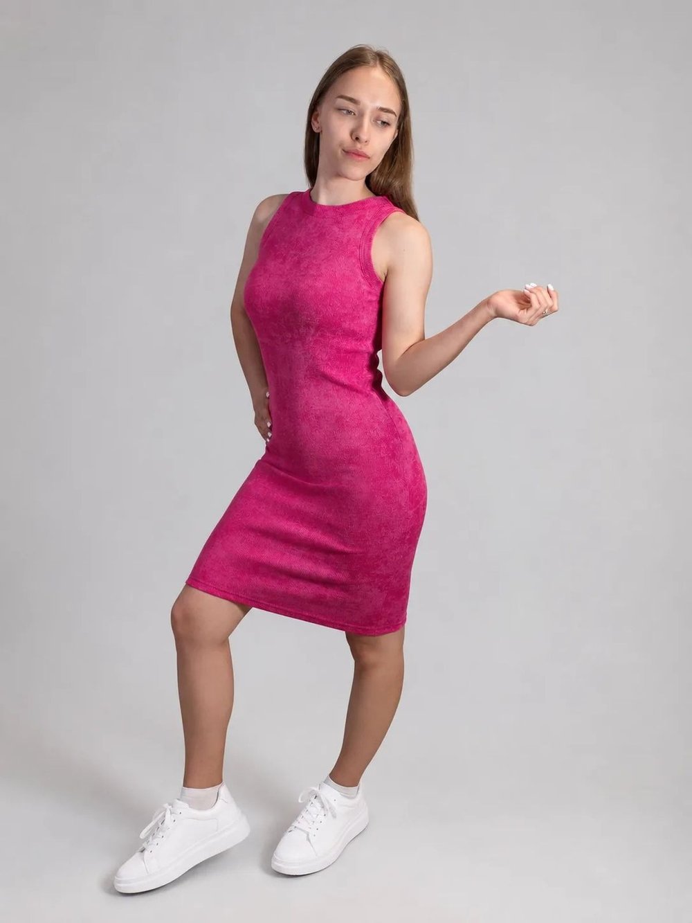 Платье лапша фуксия меланж 40-44